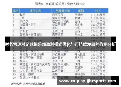 财务管理对足球俱乐部盈利模式优化与可持续发展的作用分析 财务管理对足球俱乐部盈利模式优化与可持续发展的作用分析